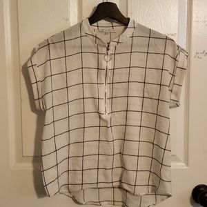 box-cut white grid T shirt